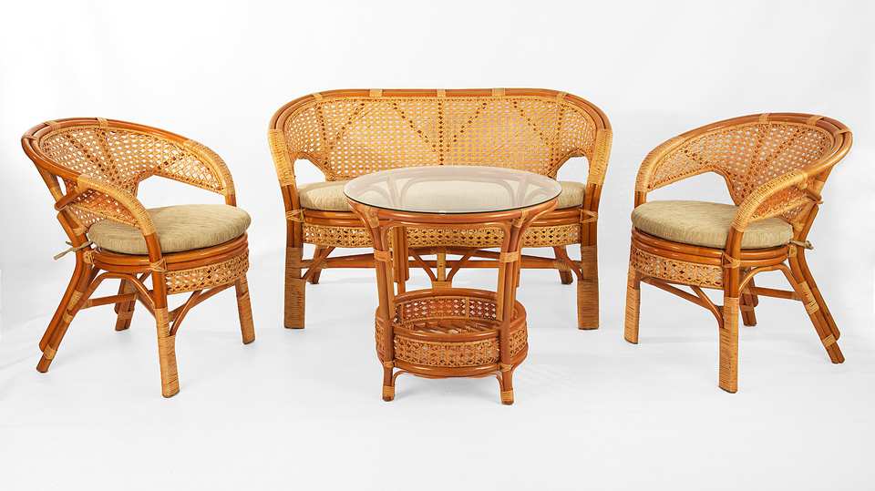 Комплект Пеланги 02/15 с диваном и круглым столом, коньяк