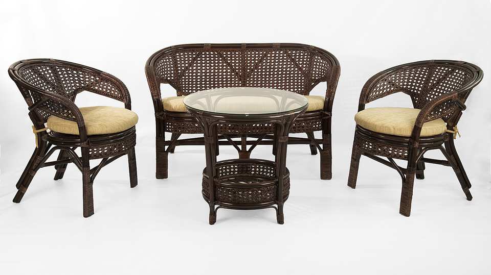 Комплект Пеланги 02/15 с диваном и круглым столом, темно-коричневый