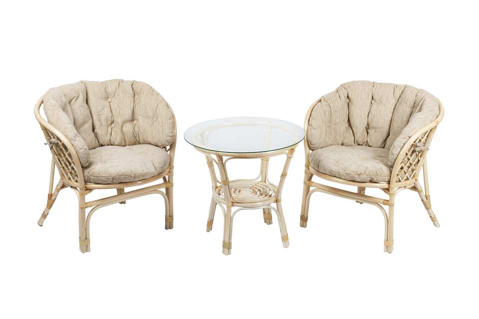 Багама Дуэт с круглым столом, подушки полные светлые, натуральный