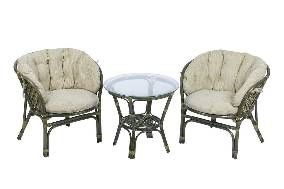 Багама Дуэт с круглым столом, подушки полные светлые, олива