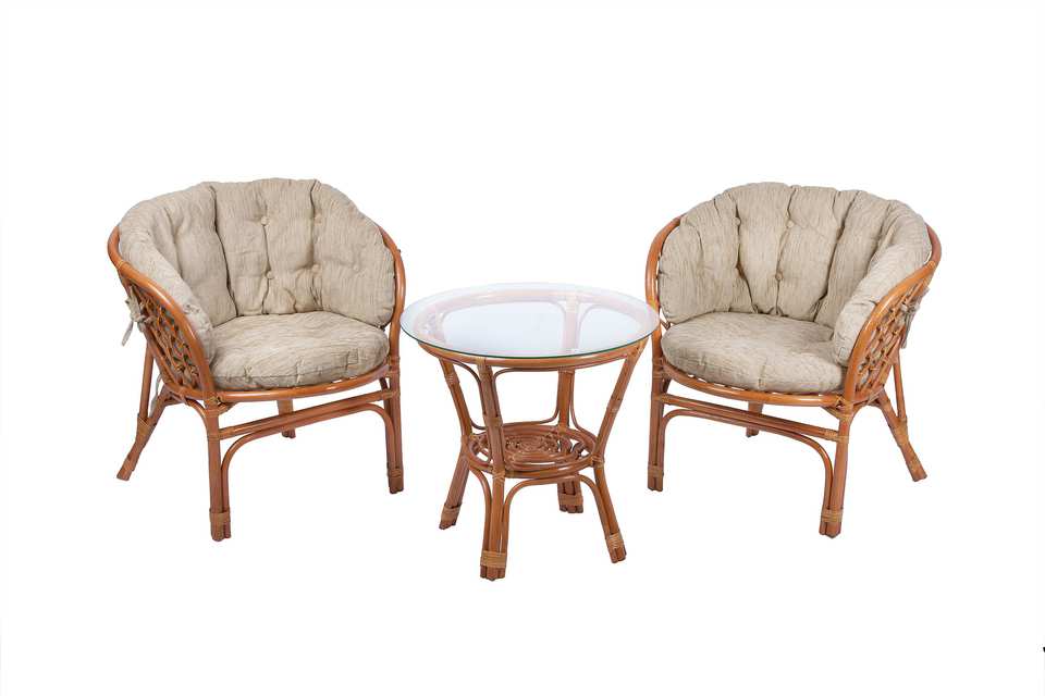 Багама Дуэт с круглым столом, подушки полные светлые, коньяк