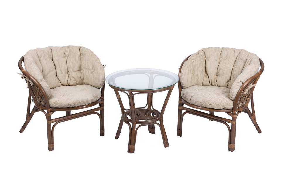 Багама Дуэт с круглым столом, подушки полные светлые, орех матовый