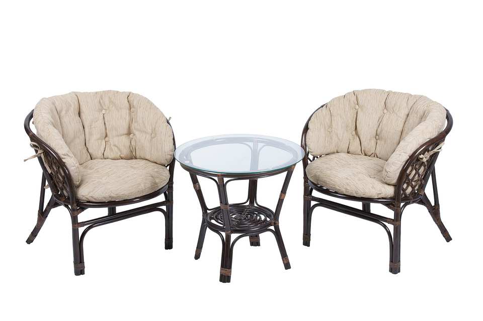 Багама Дуэт с круглым столом, подушки полные светлые, темно-коричневый