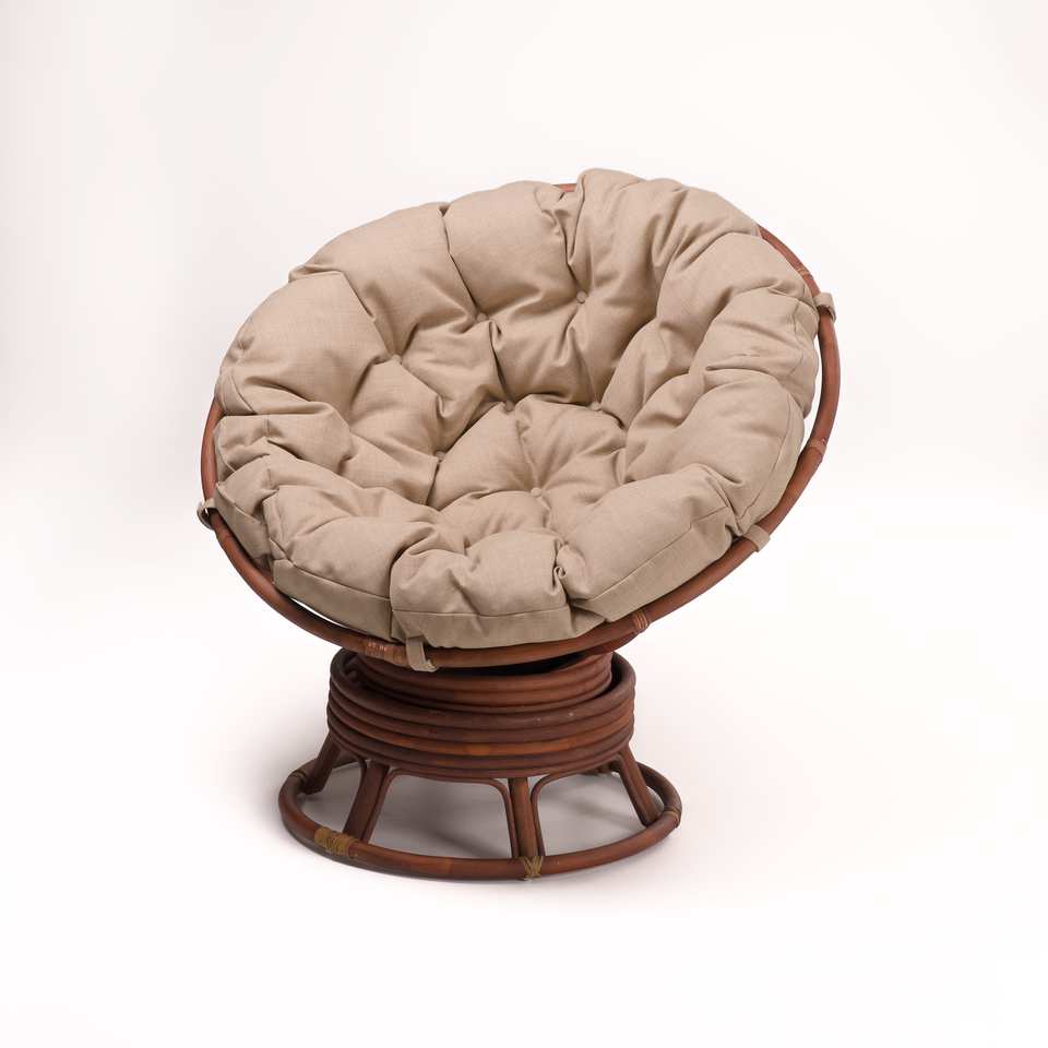 Кресло Папасан вращающийся, подушка светлая, миндаль матовый