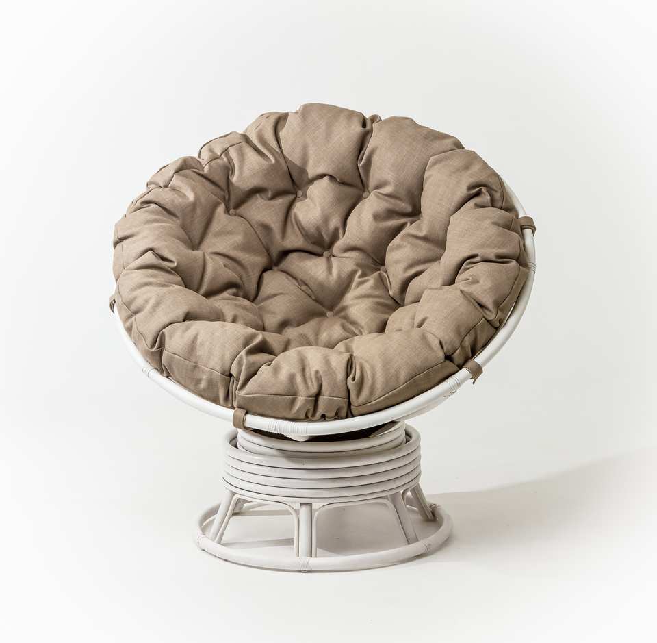Кресло Папасан вращающийся, подушка светлая, белый матовый