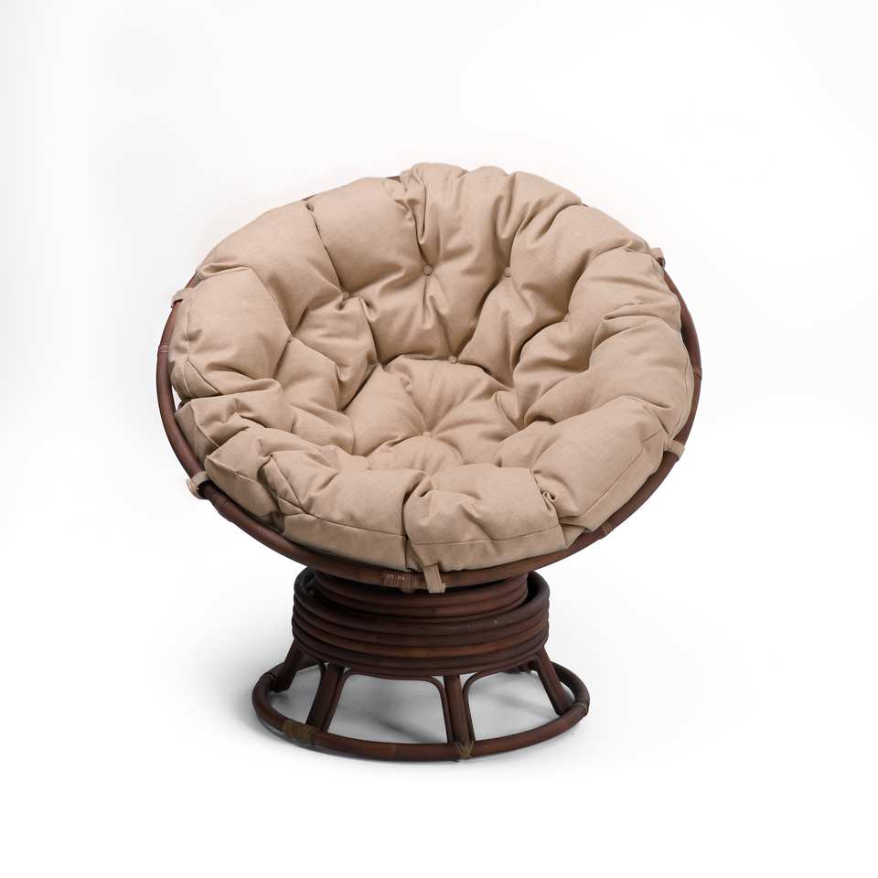 Кресло Папасан вращающийся, подушка светлая, орех матовый