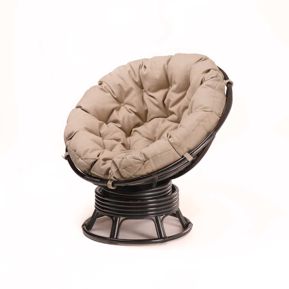 Кресло Папасан вращающийся, подушка светлая, темно-коричневый