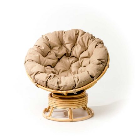 Кресло Папасан вращающийся, подушка светлая, натуральный