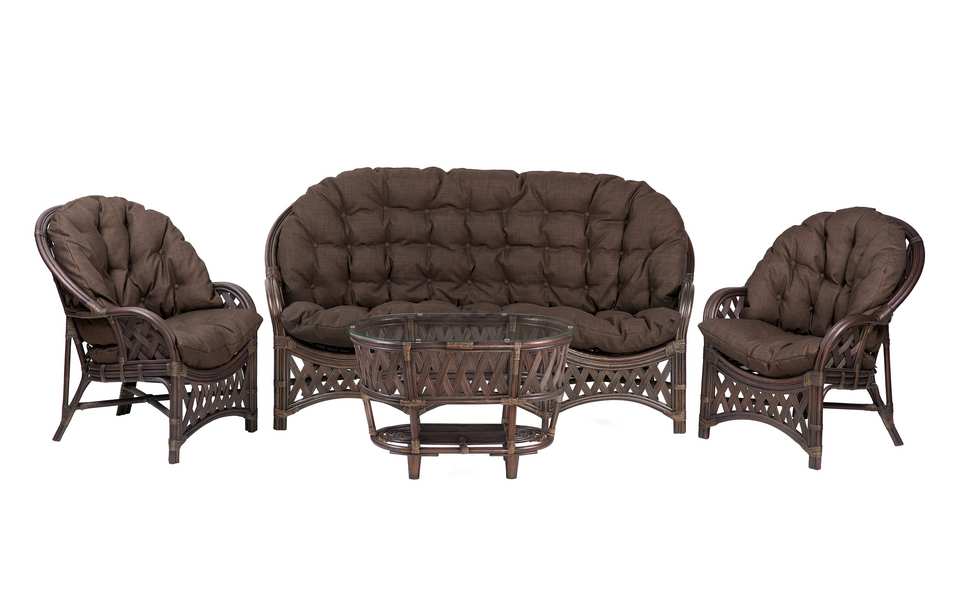 Комплект Черчилль с 3-местным диваном и овальным столом, подушки коричневые, орех матовый