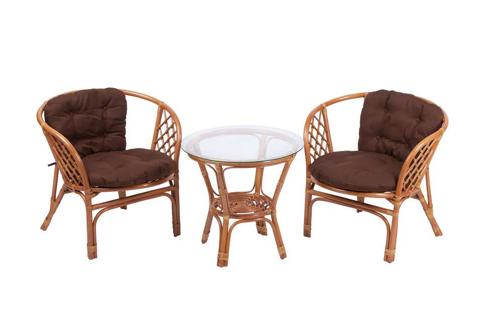 Багама дуэт с круглым столом, подушки простые коричневые, коньяк