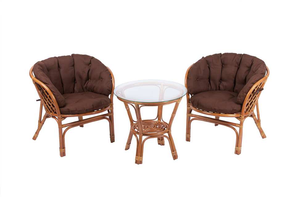 Багама Дуэт с круглым столом, подушки полные коричневые, коньяк