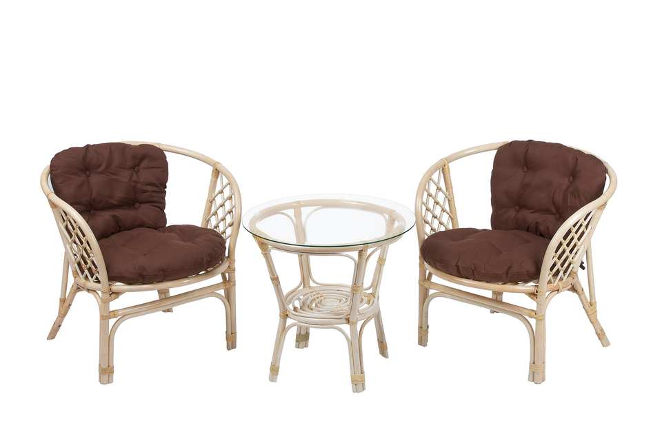 Багама дуэт с круглым столом, подушки простые коричневые, натуральный