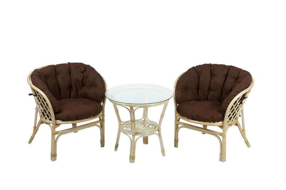 Багама Дуэт с круглым столом, подушки полные коричневые, натуральный