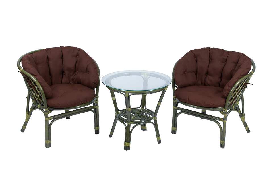 Багама Дуэт с круглым столом, подушки полные коричневые, олива