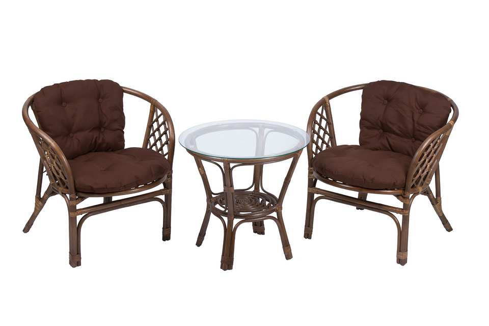 Багама дуэт с круглым столом, подушки простые коричневые, орех матовый