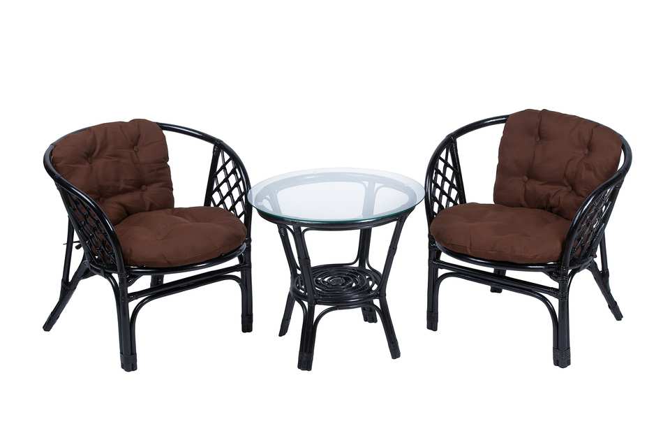 Багама дуэт с круглым столом, подушки простые коричневые, венге