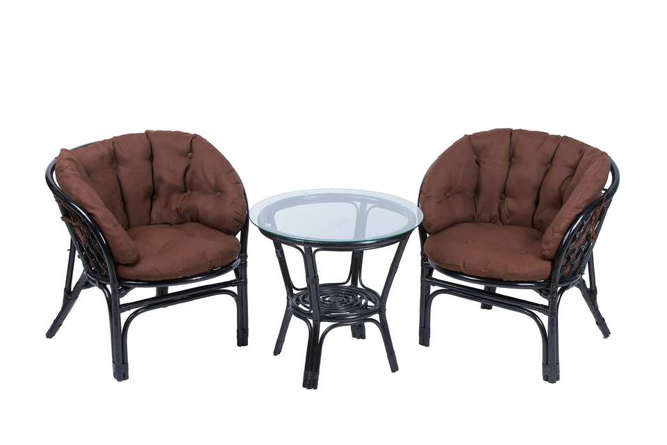 Багама Дуэт с круглым столом, подушки полные коричневые, венге