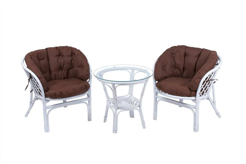 Багама Дуэт с круглым столом, подушки полные коричневые, белый матовый