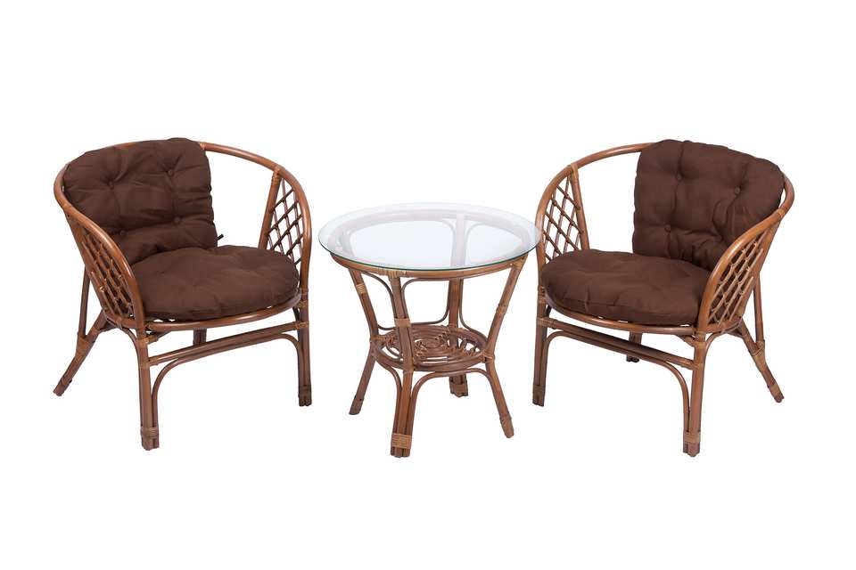 Багама дуэт с круглым столом, подушки простые коричневые, миндаль матовый