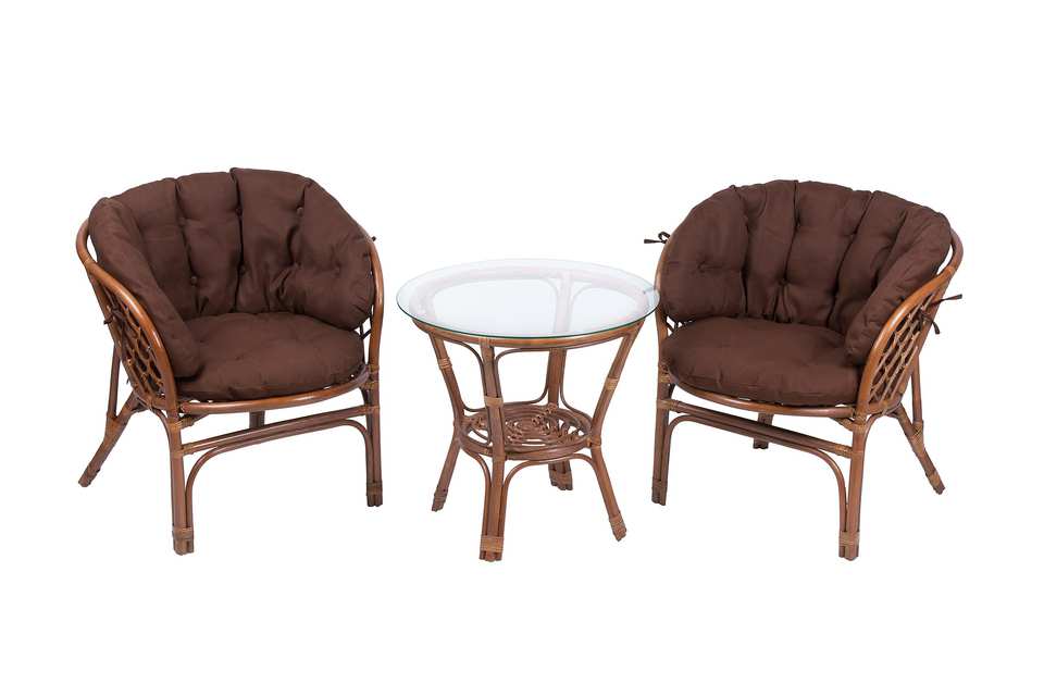 Bagama_duet_tsvet_mindal_matovyi_s_korichnevymi_ushastymi_podushkami_i_kruglym_stolom Багама Дуэт с круглым столом, подушки полные коричневые, миндаль матовый