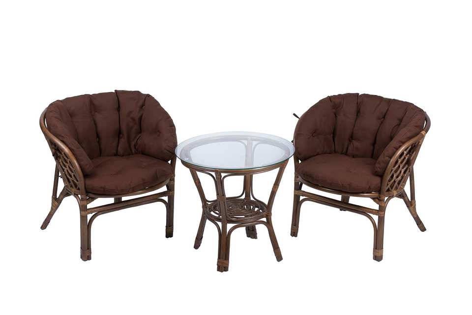 Багама Дуэт с круглым столом, подушки полные коричневые, орех матовый
