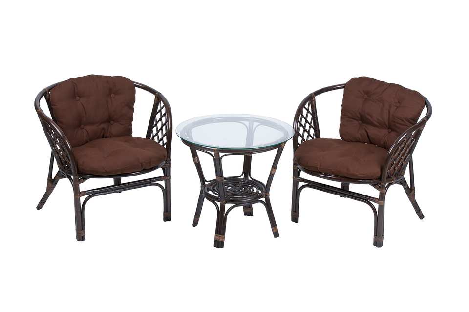 Багама дуэт с круглым столом, подушки простые коричневые, темно-коричневый