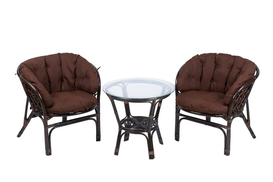 Багама Дуэт с круглым столом, подушки полные коричневые, темно-коричневый