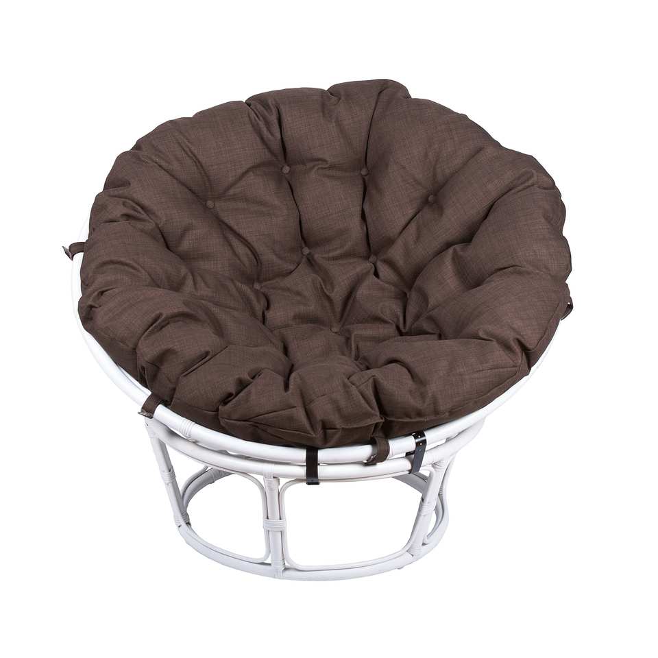 23-01_Papasan_kreslo_tsvet_belyi_matovyi_korichnevaja_podushka_vid_speredi Кресло Папасан 23/01, подушка коричневая, белый матовый