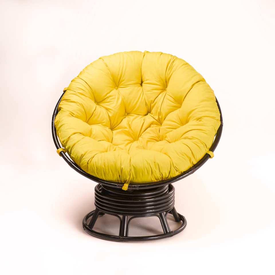 Кресло Папасан вращающийся, подушка желтая, темно-коричневый