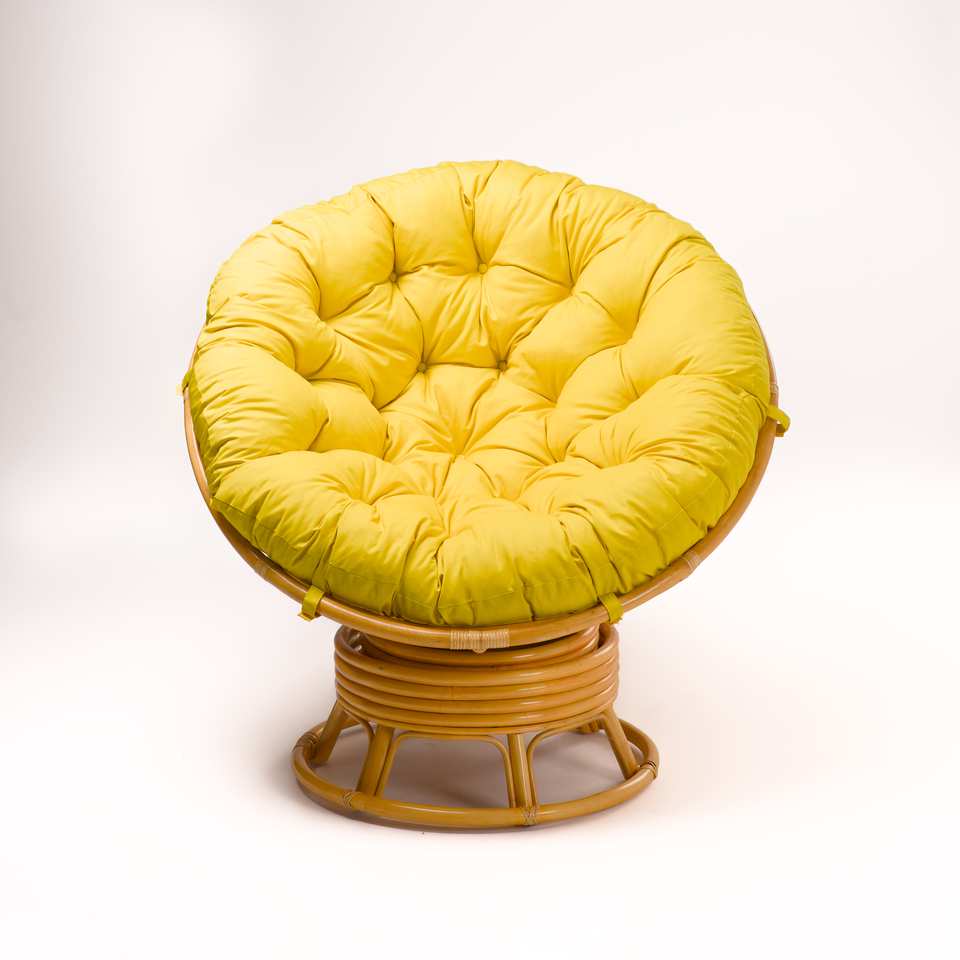 Кресло Папасан вращающийся, подушка желтая, мед