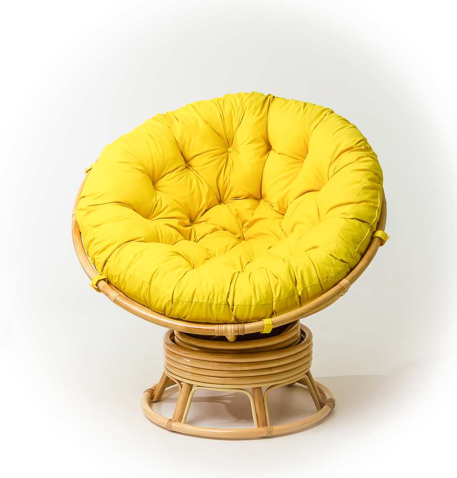 Кресло Папасан вращающийся, подушка желтая, натуральный