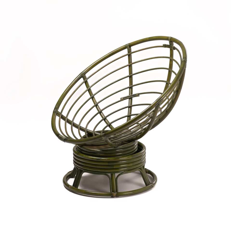 Кресло Папасан вращающийся, подушка желтая, олива