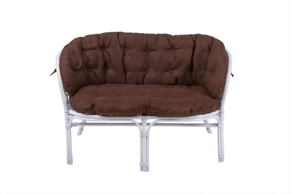 Диван Багама, подушка полная коричневая, белый матовый, вид спереди