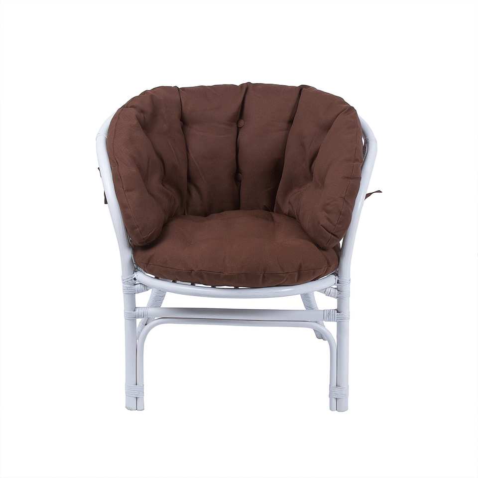 Кресло Багама, подушка полная коричневая, белый матовый, вид спереди