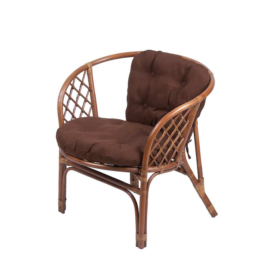 Кресло Багама, подушка простая коричневая, миндаль матовый, вид 3/4