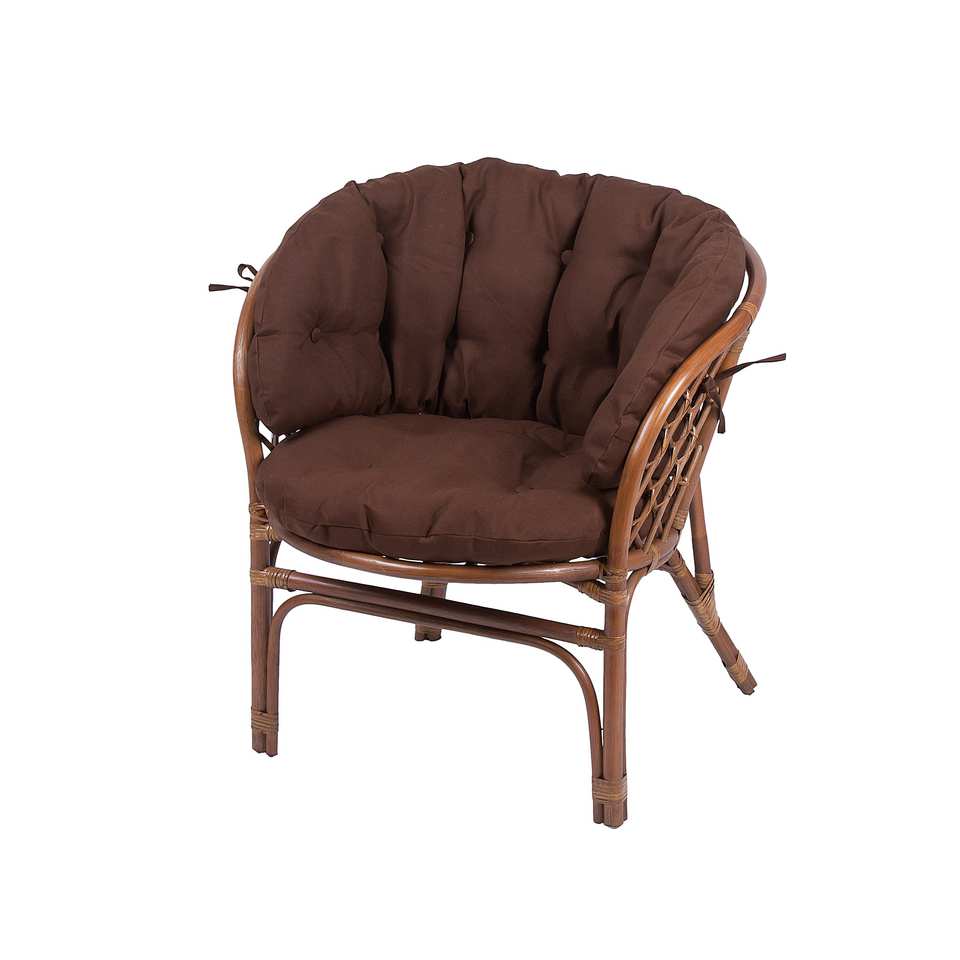 Кресло Багама, подушка полная коричневая, миндаль матовый, вид 3/4