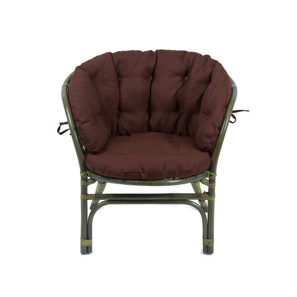 Кресло Багама, подушка полная коричневая, олива, вид спереди