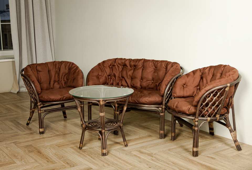 Комплект Багама, диван Багама, подушка полная коричневая, орех матовый, в интерьере