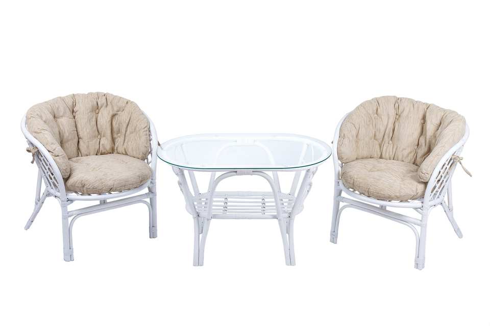 Bagama_Duet_tsvet_belyi_s_bezhevymi_ushastymi_podushkami_i_ovalnym_stolom Комплект Багама Дуэт с овальным столом, подушки полные светлые, белый матовые