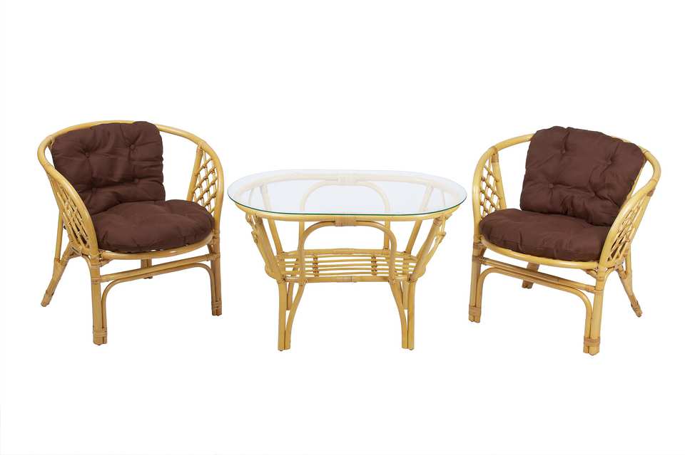 Комплект Багама Дуэт с овальным столом, подушки простые коричневые, мед