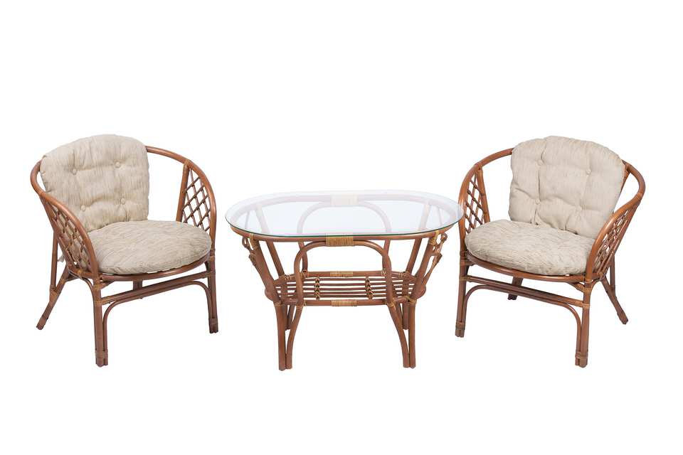 Комплект Багама Дуэт с овальным столом, подушки простые светлые, миндаль матовый