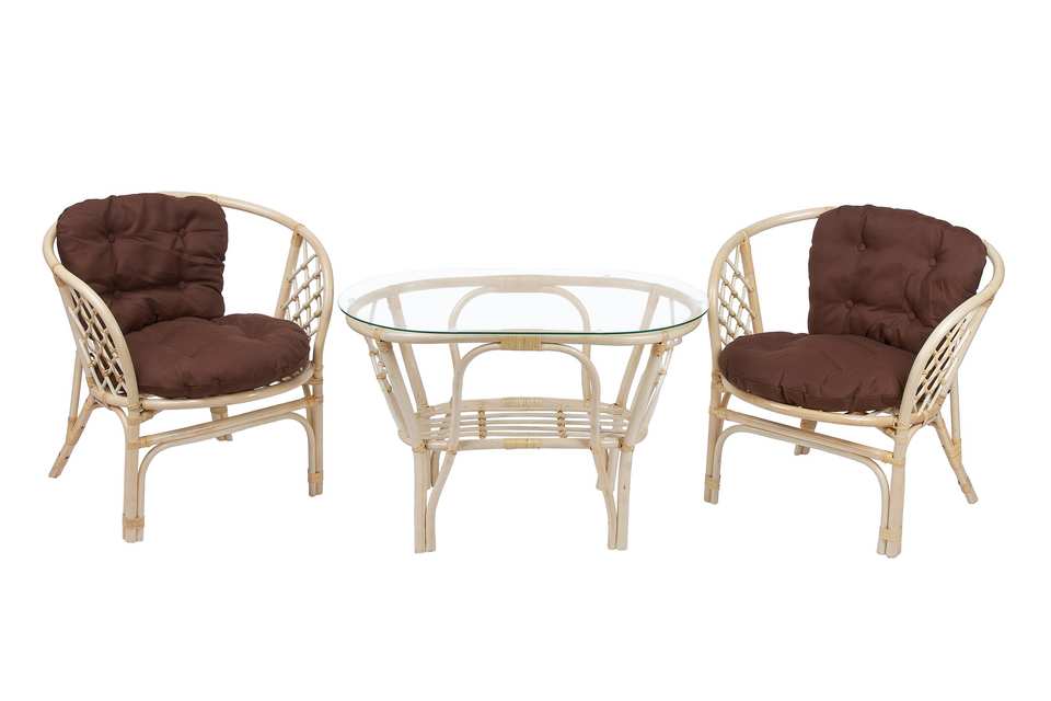 Комплект Багама Дуэт с овальным столом, подушки простые коричневые, натуральный