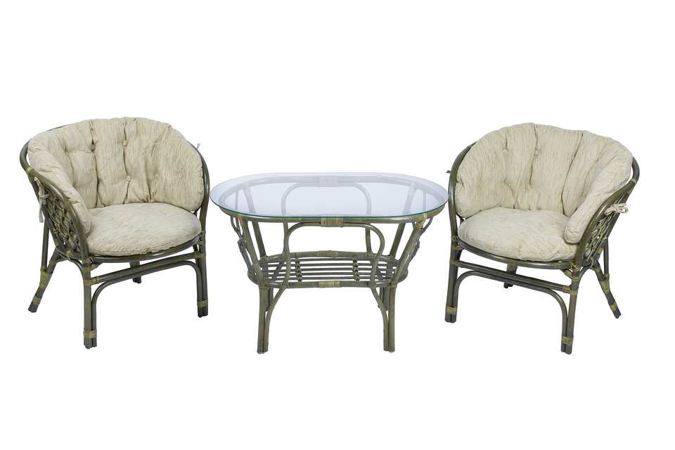 Bagama_Duet_tsvet_oliva_s_bezhevymi_ushastymi_podushkami_i_ovalnym_stolom Комплект Багама Дуэт с овальным столом, подушки полные светлые, олива