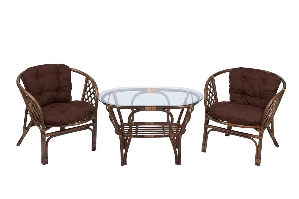 Комплект Багама Дуэт с овальным столом, подушки простые коричневые, орех матовый