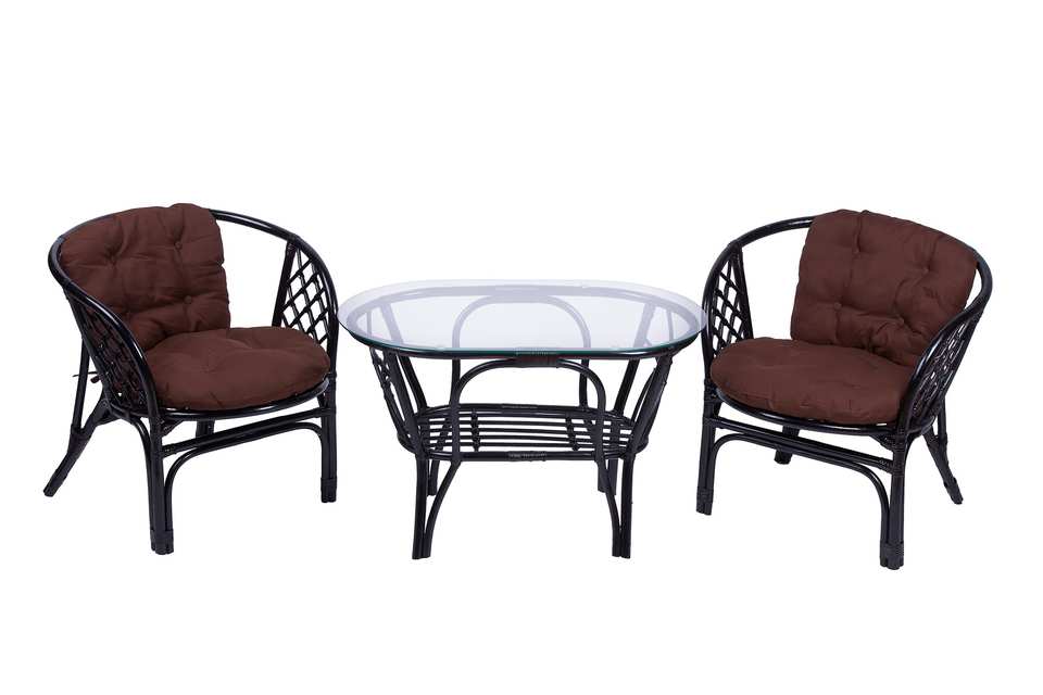 Комплект Багама Дуэт с овальным столом, подушки простые коричневые, венге