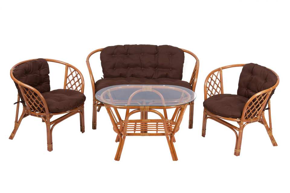 Bagama_Komplekt_tsvet_konjak_s_korichnevymi_podushkami_i_ovalnym_stolom Комплект Багама с диваном и овальным столом, подушки простые коричневые, коньяк