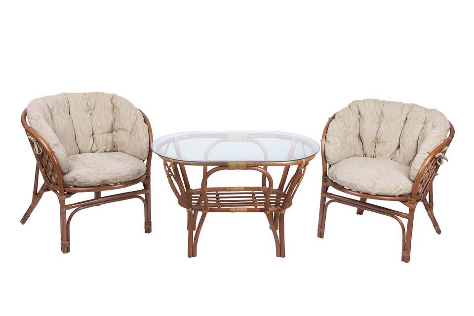 Bagama_Komplekt_tsvet_mindal_matovyi_s_bezhevymi_ushastymi_podushkami_i_ovalnym_stolom Комплект Багама Дуэт с овальным столом, подушки полные светлые, миндаль матовые