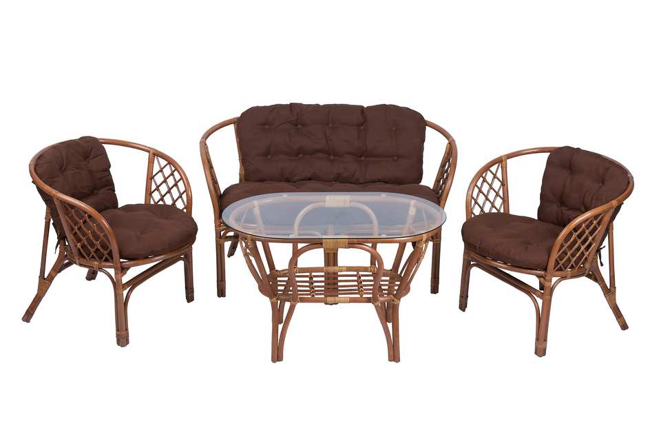 Bagama_Komplekt_tsvet_mindal_matovyi_s_korichnevymi_podushkami_i_ovalnym_stolom Комплект Багама с диваном и овальным столом, подушки простые коричневые, миндаль матовый