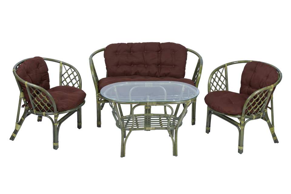 Bagama_Komplekt_tsvet_oliva_s_korichnevymi_podushkami_i_ovalnym_stolom Комплект Багама с диваном и овальным столом, подушки простые коричневые, олива