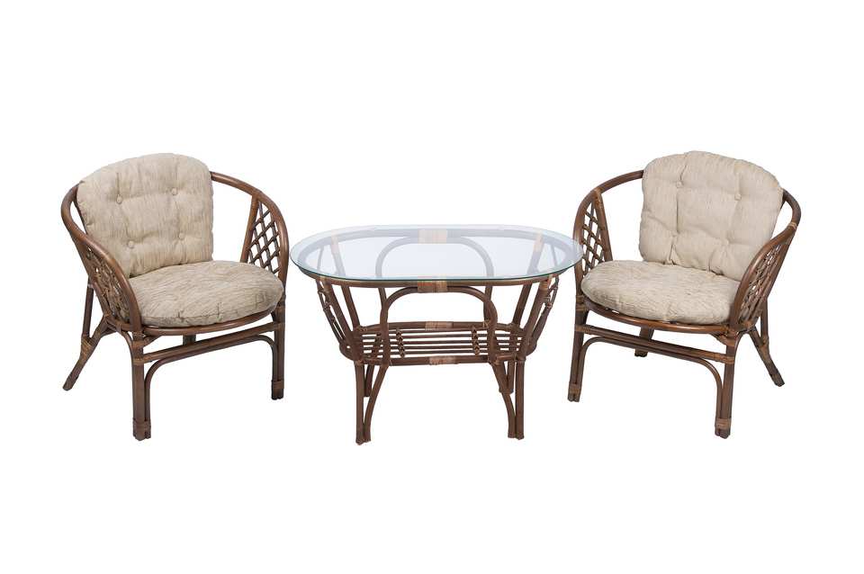 Bagama_duet__tsvet_oreh_matovyi_s_bezhevymi_podushkami_i_ovalnym_stolom Комплект Багама Дуэт с овальным столом, подушки простые светлые, орех матовый